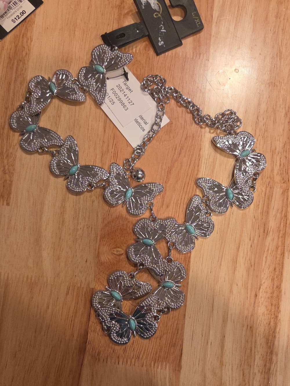 Silver Butterfly Belt with Turquoise Accents - Girls Size L/XL